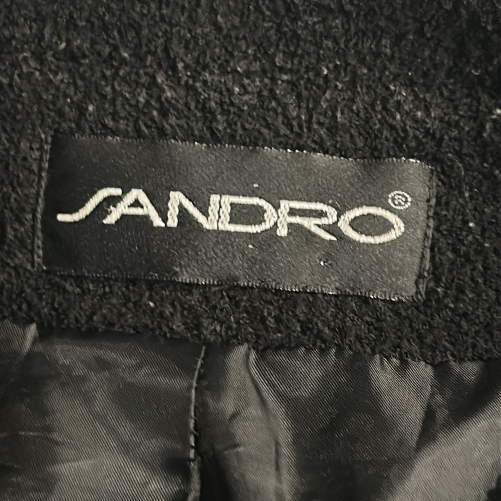 SANDRO black polyester teddy bear fleece button front jacket size large Y2K - Picture 4 of 8